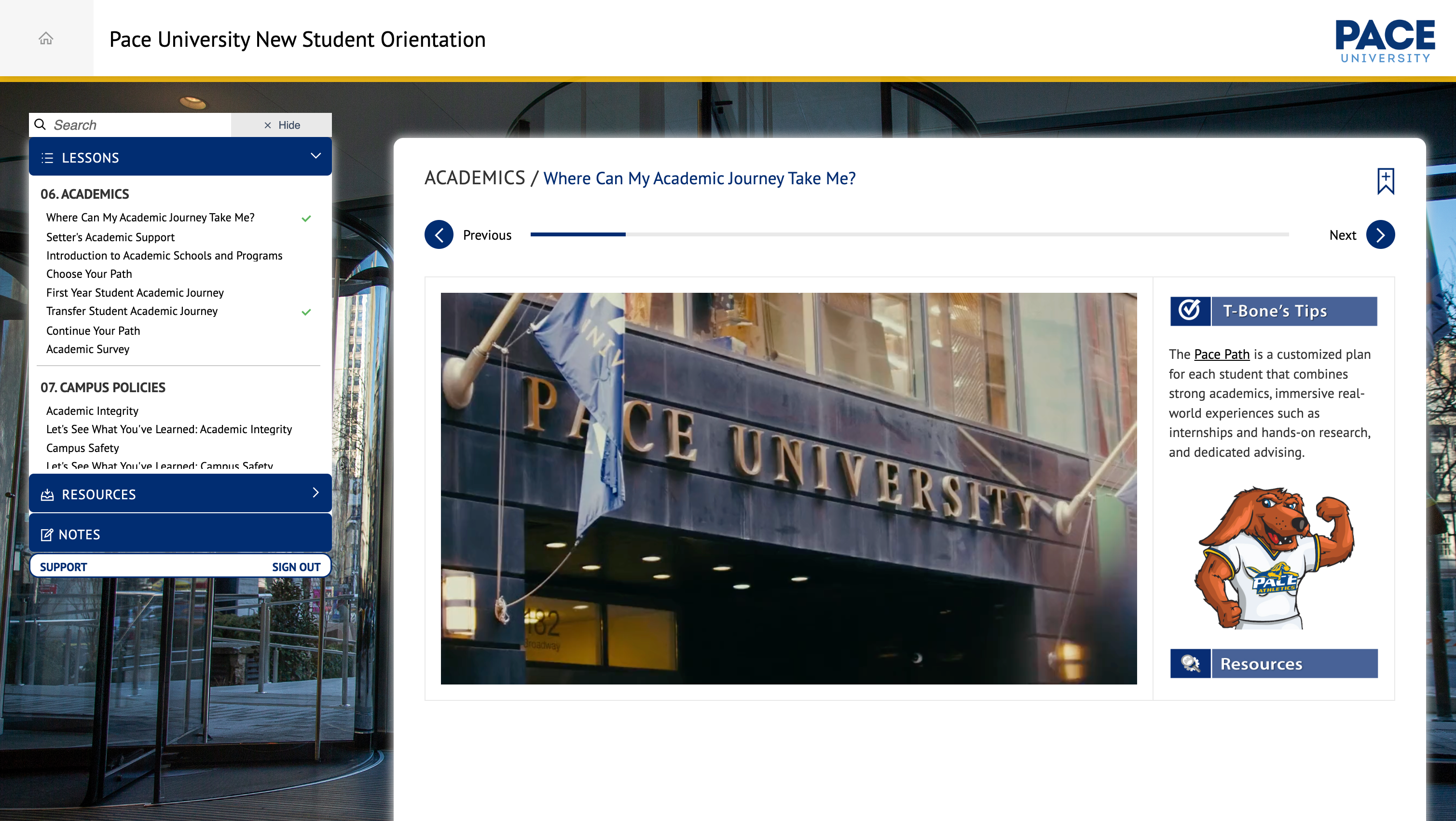 Pace University dashboard example