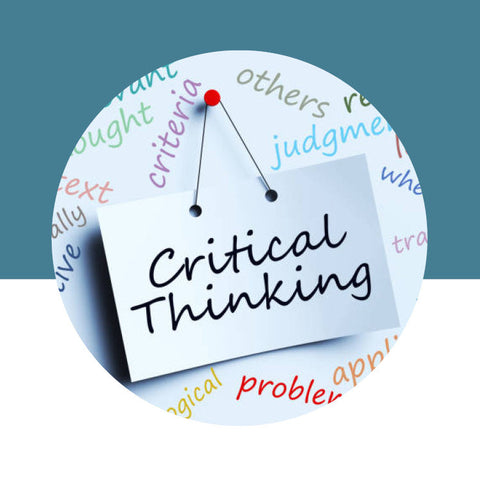 Note with 'Critical Thinking' text on a white background with a blue border
