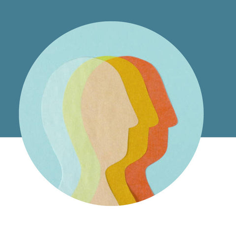 Colorful silhouette of a person against a blue background