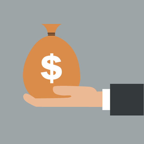 A hand holding a money bag adorned with a dollar sign, representing financial resources or savings.