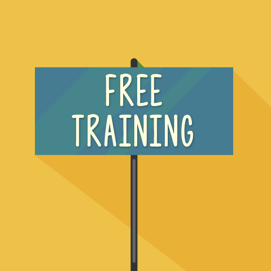 Blue sign with 'FREE TRAINING' text on a yellow background