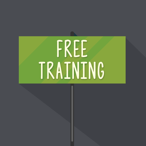Text sign promoting the concept of free training, emphasizing accessibility and opportunity for skill development.