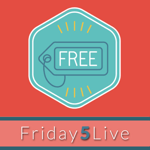 An illustration featuring a 'Free' tag with the text 'Friday 5 Live' below, symbolizing a live event or session offered at no cost.