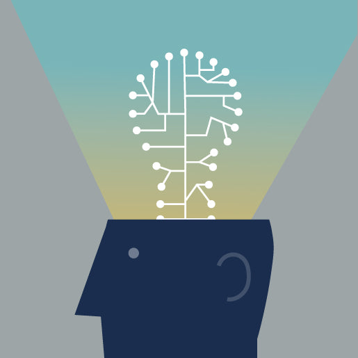 Silhouette of a head with a network-like brain illuminated.