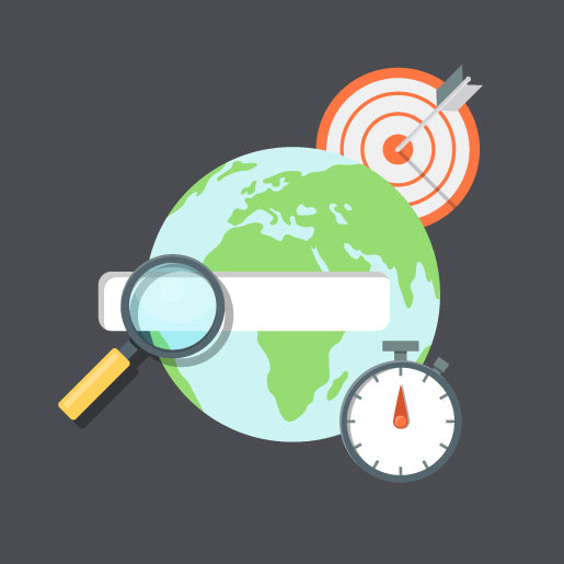 A globe with a search bar, magnifying glass, stopwatch, and a target with an arrow.
A globe with a search bar, magnifying glass, stopwatch, and a target with an arrow.
A globe with a search bar, magnifying glass, stopwatch, and a target with an arrow.