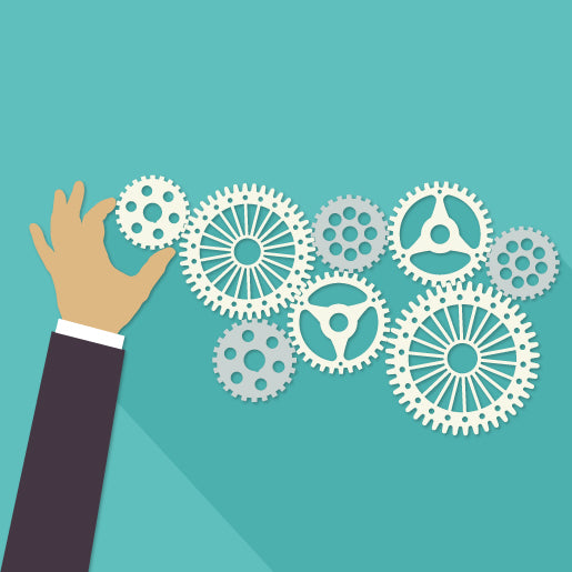 hand adjusting different sized cogs icon