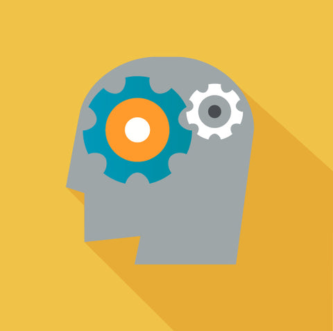 Illustration of a head with gears inside, representing thinking or problem-solving