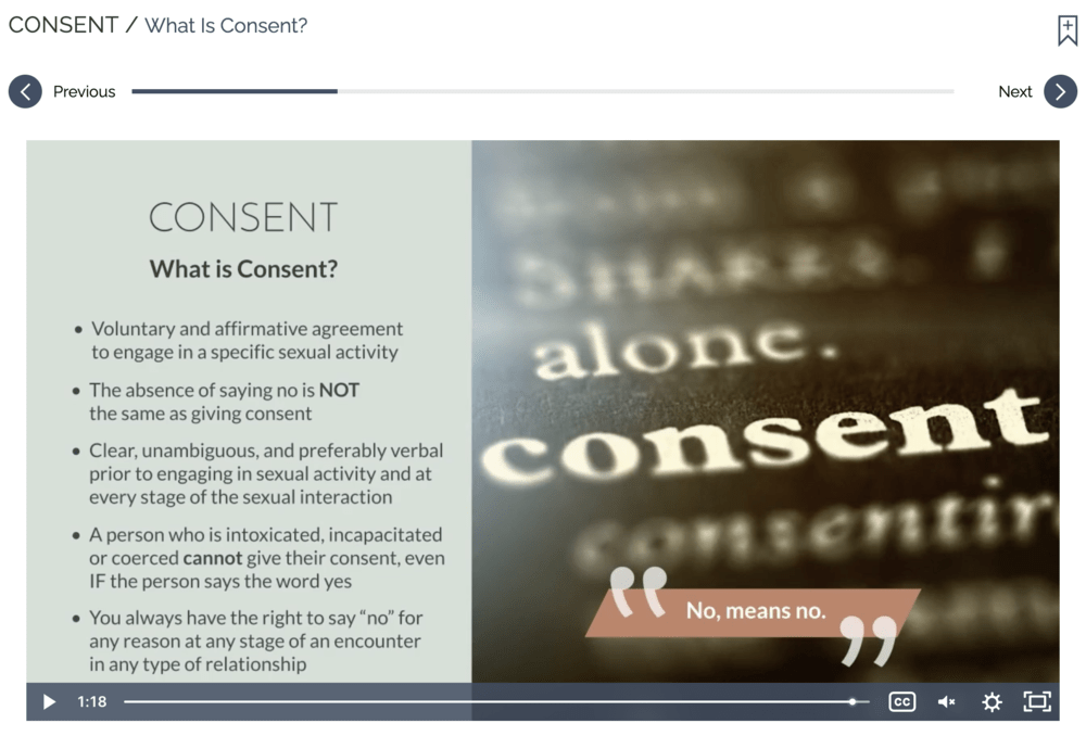 Title IX (Consent & Healthy Relationships) dashboard example