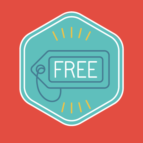 Free tag icon on a red background