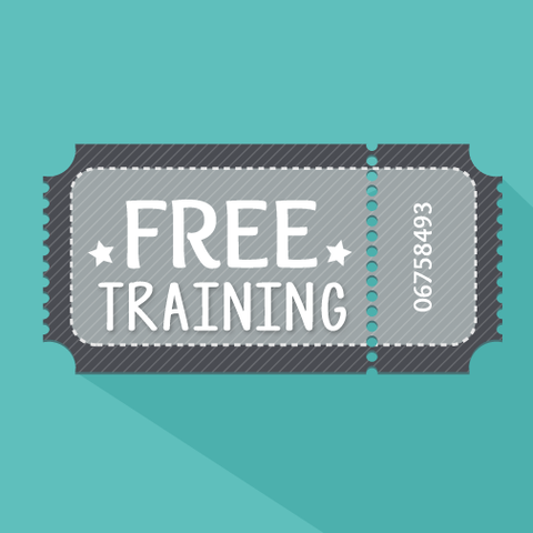 Free training ticket design on a teal background