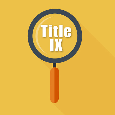 title ix text under a looking glass icon