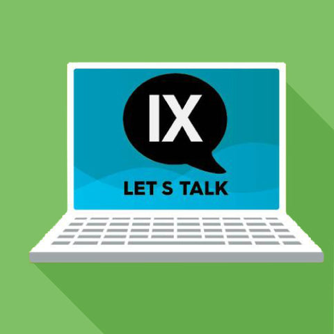 title nine let's talk on laptop screen green icon