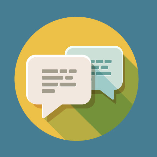 two overlapping speech bubbles in a yellow circle icon