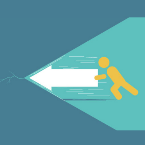 yellow person icon pushing a white arrow rapidly