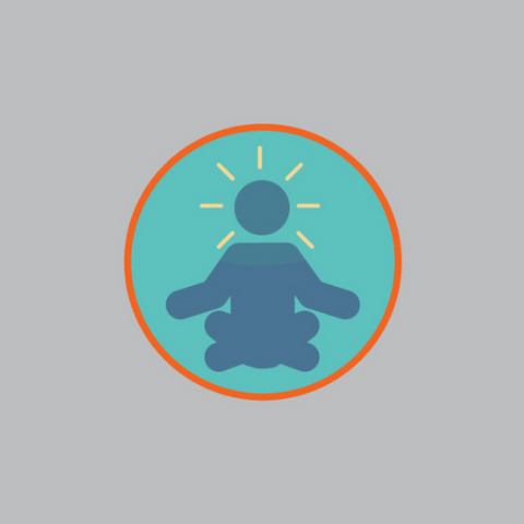 blue meditating thinking icon in a blue circle.