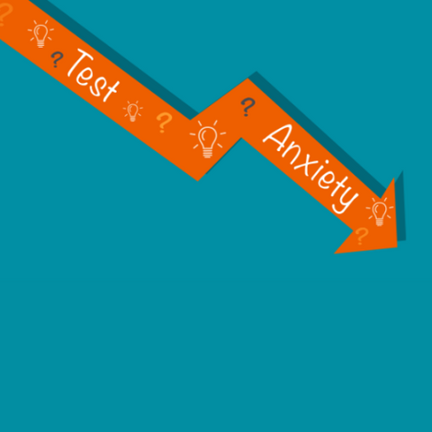 Orange arrow direction downward. Text anxiety written on the arrow.