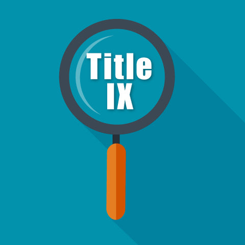 Title IX icon under a magnifying glass.
