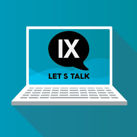 Illustration of a laptop displaying a speech bubble with 'IX' and the text 'LET'S TALK' on the screen