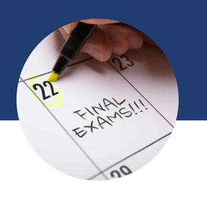 A hand circling "22" on a calendar next to the handwritten words "Final Exams!!!"