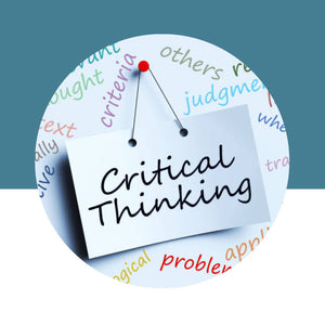 Note with 'Critical Thinking' text on a white background with a blue border