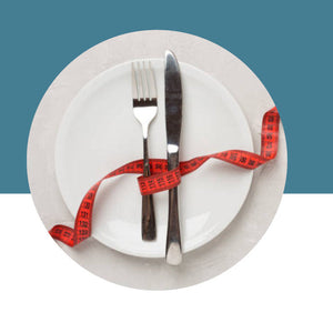 Plate with fork and knife wrapped in a measuring tape