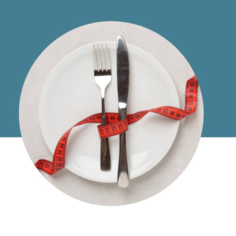 Plate with fork and knife wrapped in a measuring tape
