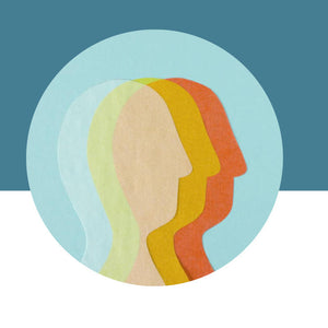 Colorful silhouette of a person against a blue background