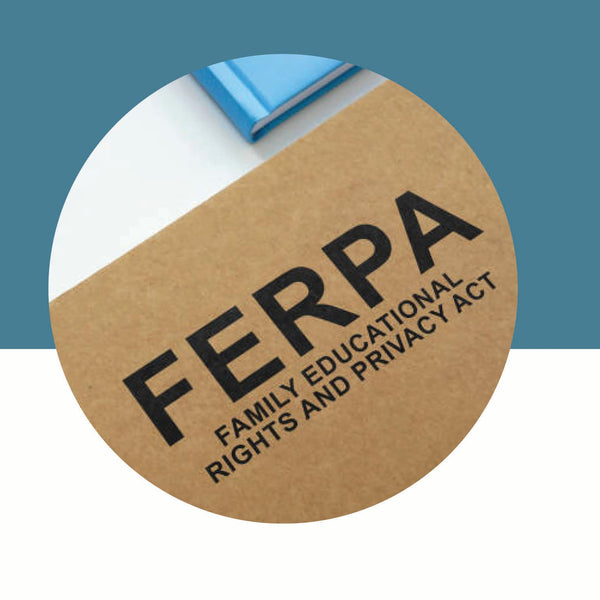 Round brown card with 'FERPA' text on a blue and white background