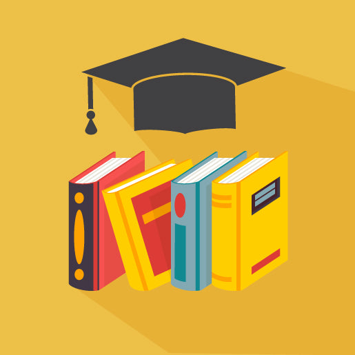 a row of books with a graduation cap above them icon