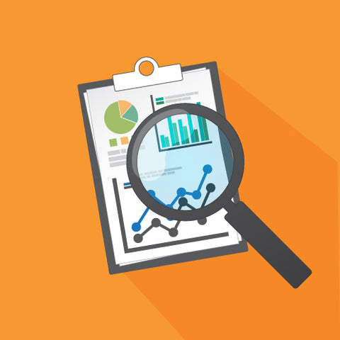 Image of analyzing data with a magnifying glass.