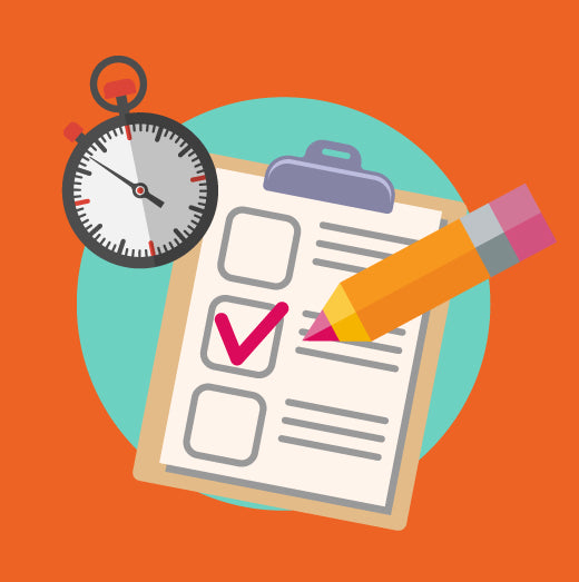 stopwatch and clipboard with assessment icon