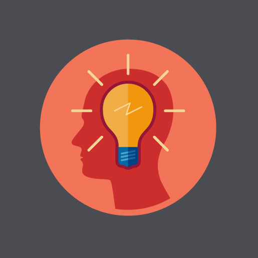 Illustration of a light bulb inside a silhouette of a head.