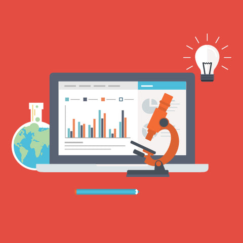 data on computer screen with microscope icon