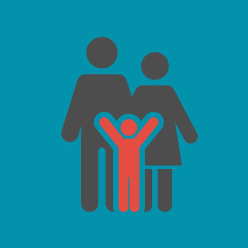 Family icon showing a boy, man and woman together.