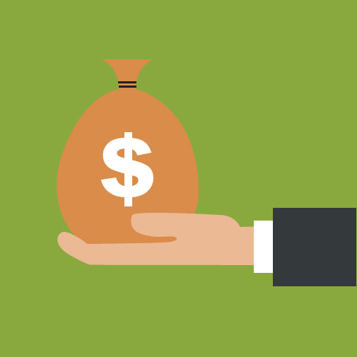 A hand holding a money bag adorned with a dollar sign, representing financial resources or savings.