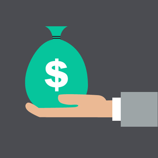 A hand holding a money bag adorned with a dollar sign, representing financial resources or savings.