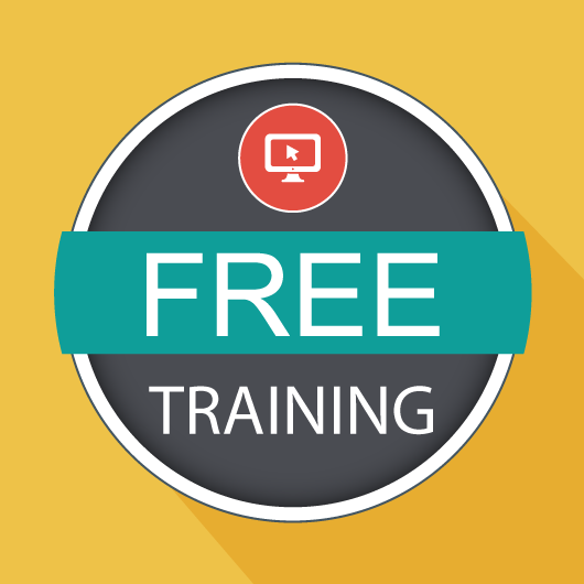 Free training badge with a red icon on a yellow background