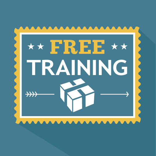 Stamp labeled 'Free Training' with a box icon.