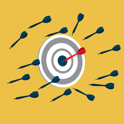black darts surrounding a target with a red dart in the center icon