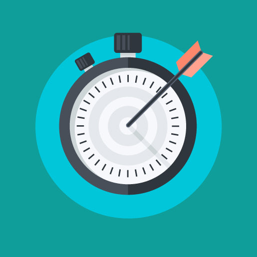 Stopwatch with an arrow pointing at the time, representing time management.