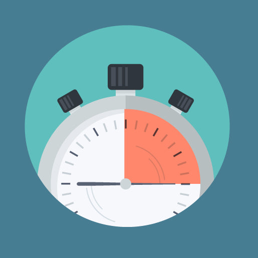 A blue background features a stopwatch icon, representing timing and precision.