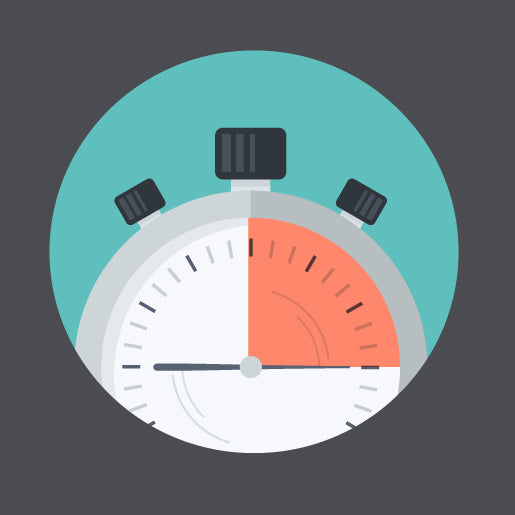 A blue background features a stopwatch icon, representing timing and precision.