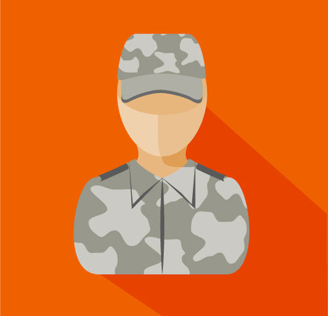 Image of veteran in orange background.