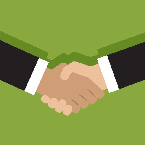 Image of a handshake on a green background.