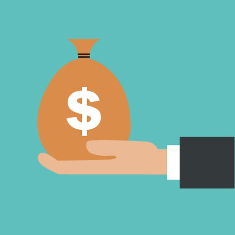 Hand holding money bag icon