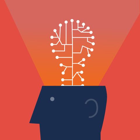 Human head with idea light bulb icon