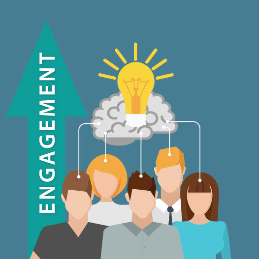Illustration of people connected to a light bulb with an upward arrow labeled 'Engagement'