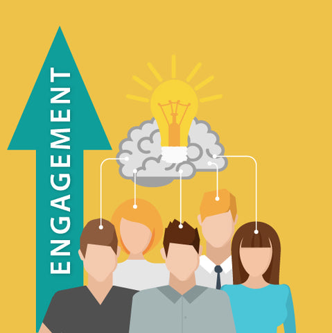 image of students with word "engagement" in a yellow background.