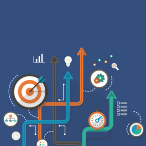 upward arrows, idea lightbulbs, timers and targets icons