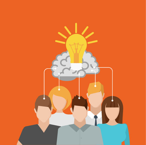 student group below a lightbulb idea icon